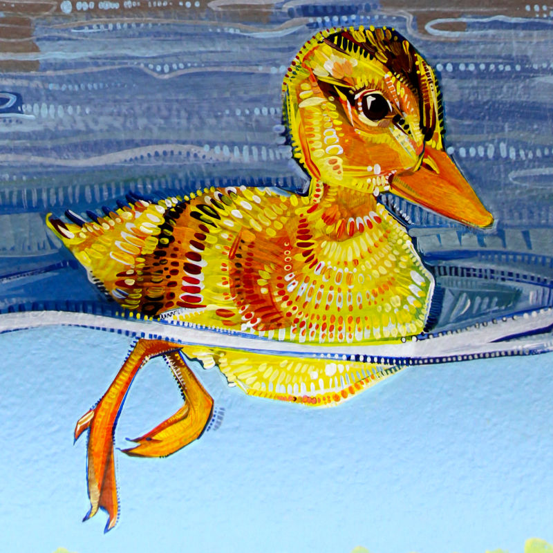 d&eacute;tail d&rsquo;une &oelig;uvre d&rsquo;art public repr&eacute;sentant un caneton colvert en train de nager, Independence Seaport Museum, 52 Semaines de Premi&egrave;res