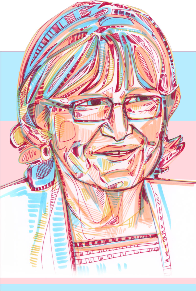 Babs Siperstein sticker design for Garden State Equality 20th anniversary sticker pack, illustration by portrait artist Gwenn Seemel