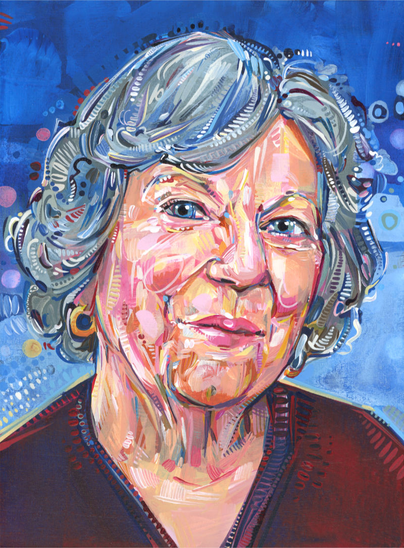 portrait of an Italian-American grandmother, an old white woman with a secret smile