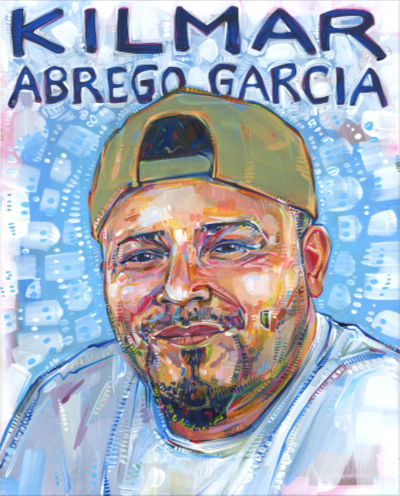 protest art by Lambertville artist Gwenn Seemel, a painting of Kilmar Abrego Garcia