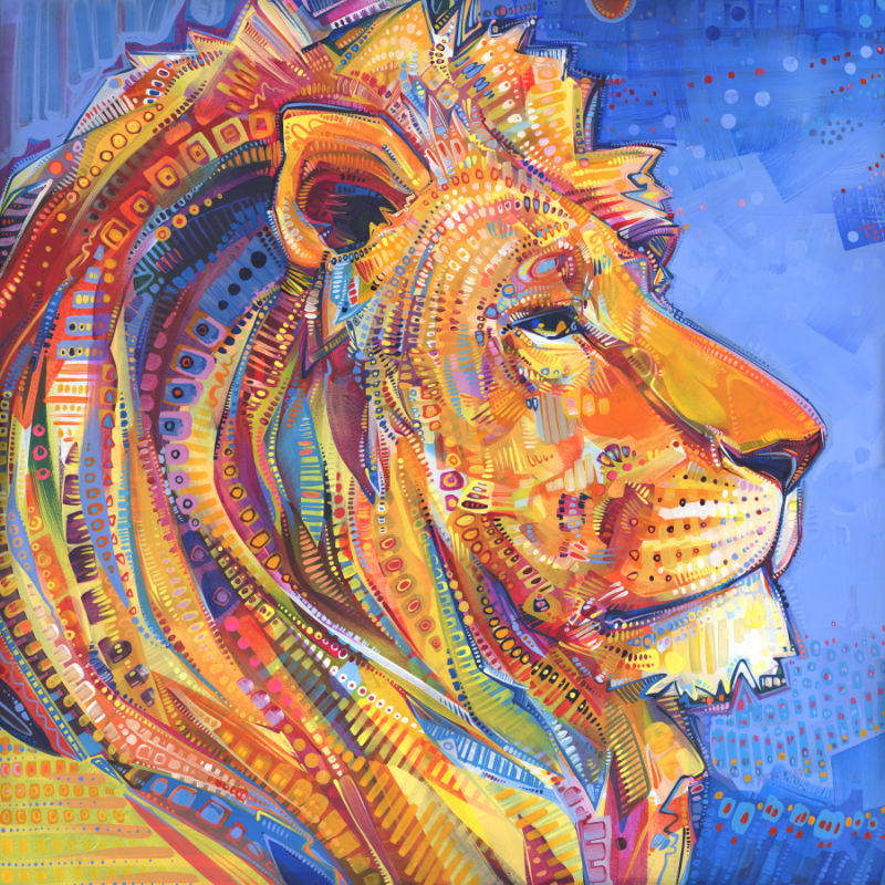 une lionne avec une crinière, peinture de l’artiste queer Gwenn Seemel