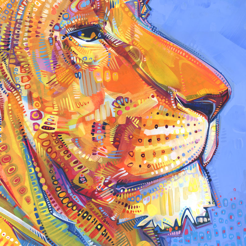 detail image of a painting of a wild cat