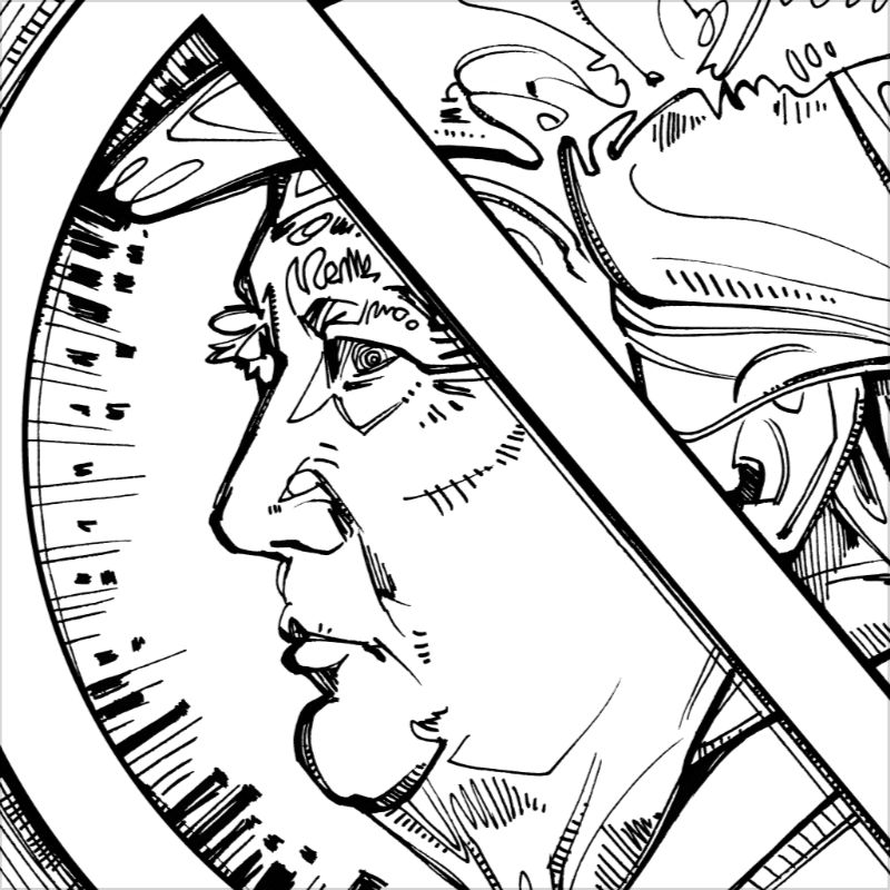 detail image of a coloring page depicting a terrible person