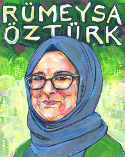 protest art by New Jersey artist Gwenn Seemel, a painting of Rümeysa Öztürk