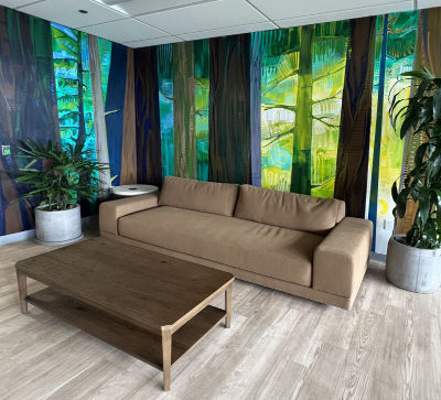 American Fiduciary Services mural of a Pacific Northwest forest by Gwenn Seemel
