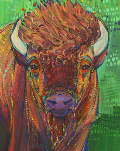 portrait of an American bison, art by Lambertville artist Gwenn Seemel