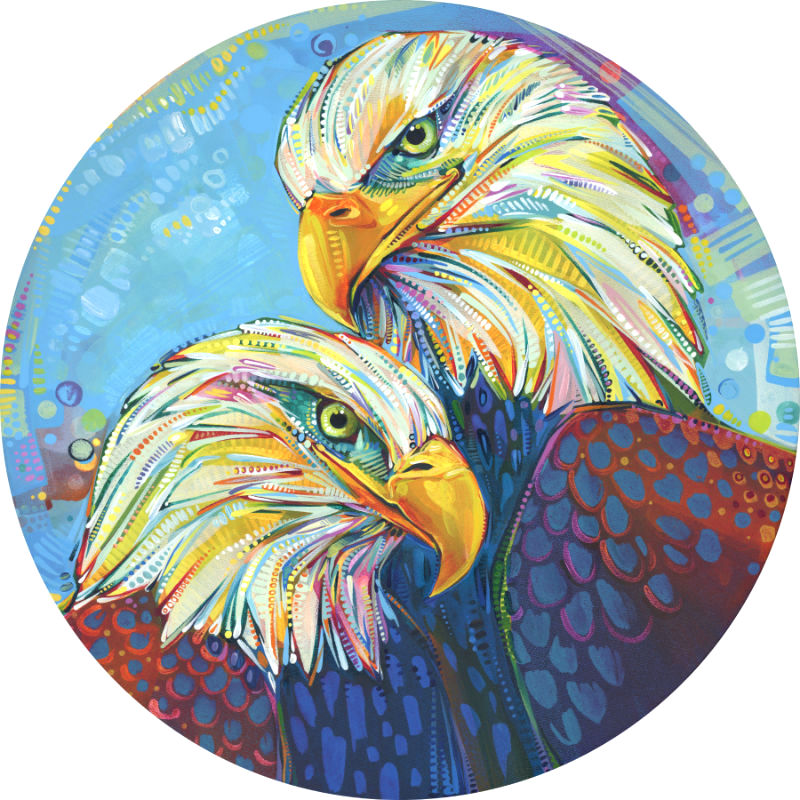 &oelig;uvre repr&eacute;sentant deux aigles, peinte par l&rsquo;artiste am&eacute;ricaine Gwenn Liberty Seemel