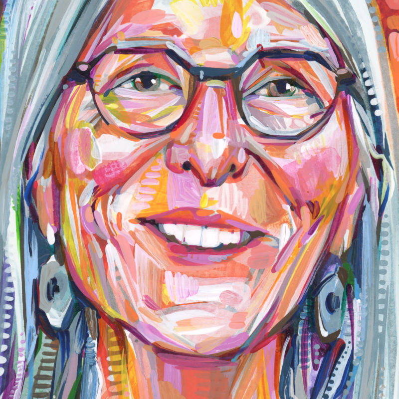 detail image of a painting of a woman