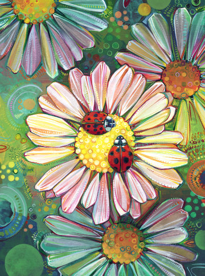 ladybug meeting on a daisy, artwork by New Jersey painter Gwenn Seemel