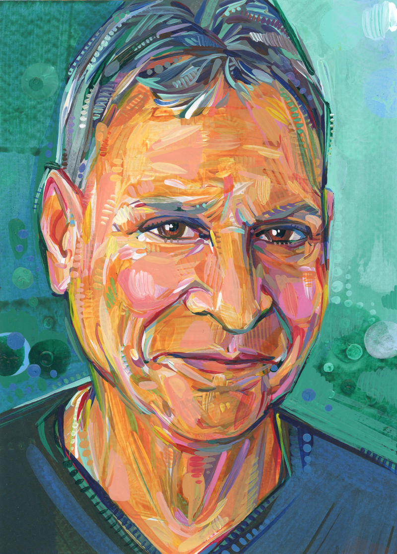 artwork depicting a sweet man with grey hair, painted by portrait artist Gwenn Seemel
