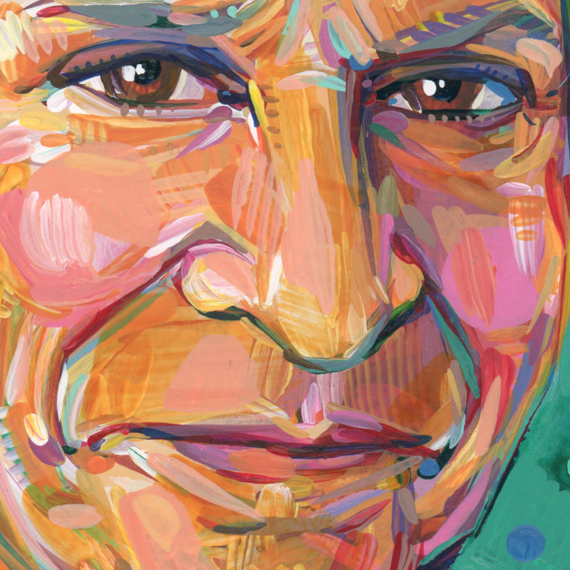detail image of a painting of a man