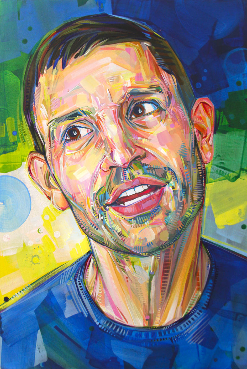 expressive artwork depicting a thoughtful man, painted by portrait artist Gwenn Seemel