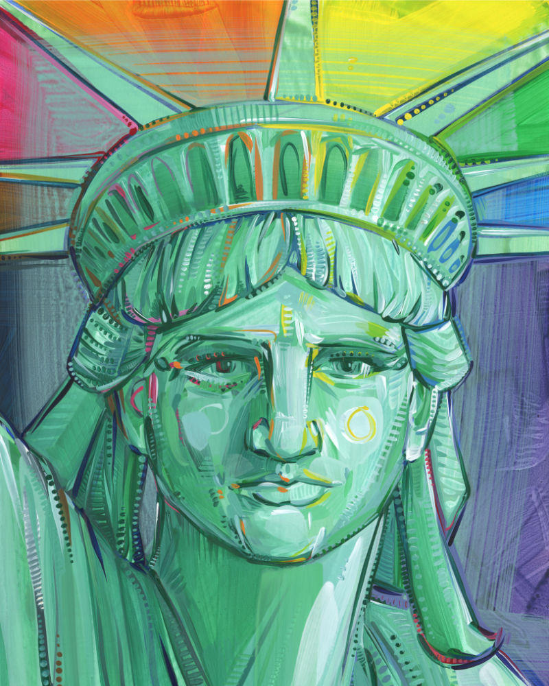 rainbow Statue of Liberty, art by New York area artist Gwenn Seemel