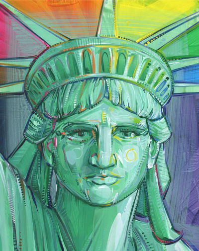 rainbow portrait of the Statue of Liberty by New Jersey artist Gwenn Seemel