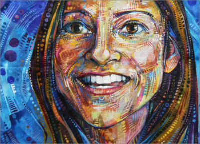 beautiful woman with dark hair smiling artwork