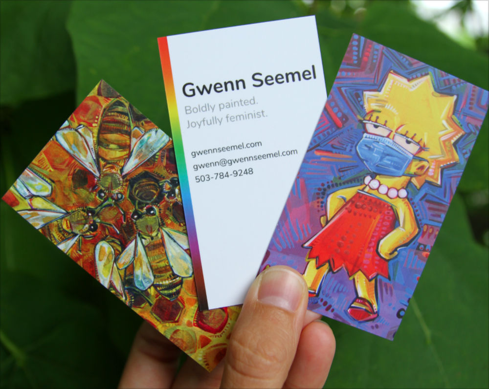 beautifully designed artist business card printed by Moo and with a tagline that reads “Boldly painted. Joyfully feminist.”