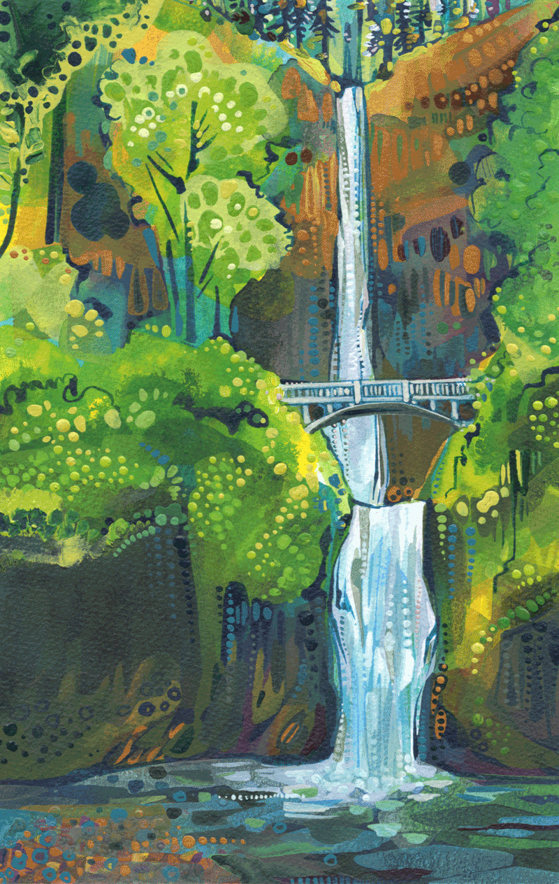 process of painting Multnomah Falls
