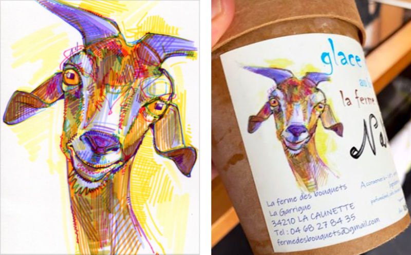 Gwenn Seemel goat drawing and La Ferme des Bouquet’s use
