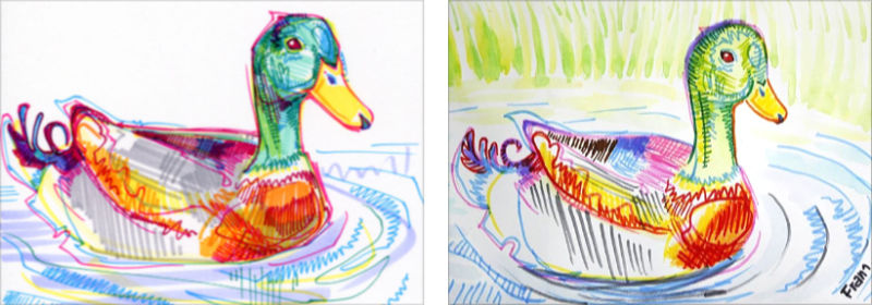 Gwenn Seemel dessin d’un canard et la copie par LeTrazos