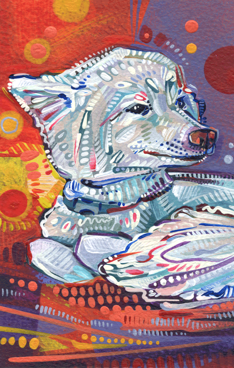 white dog painting by Lambertville artist Gwenn Seemel