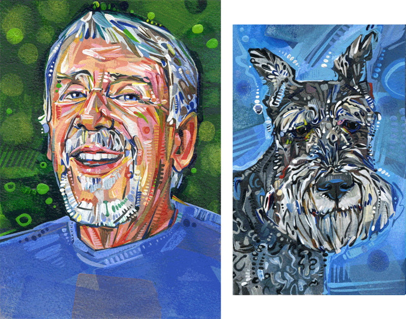 a man and his dog painting by Lambertville artist Gwenn Seemel