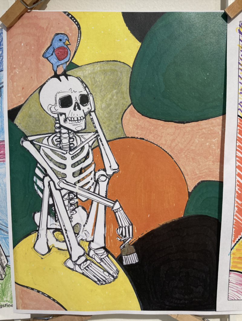 skeleton coloring page created by Gwenn Seemel and beautifully colored by J