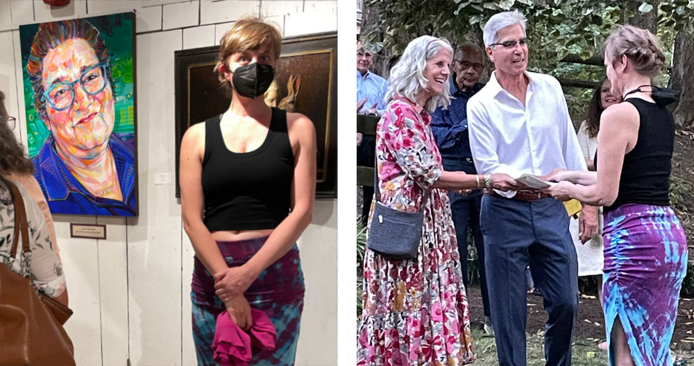 Gwenn Seemel winning an award for their art at the Juried Art Show at Phillips’ Mill