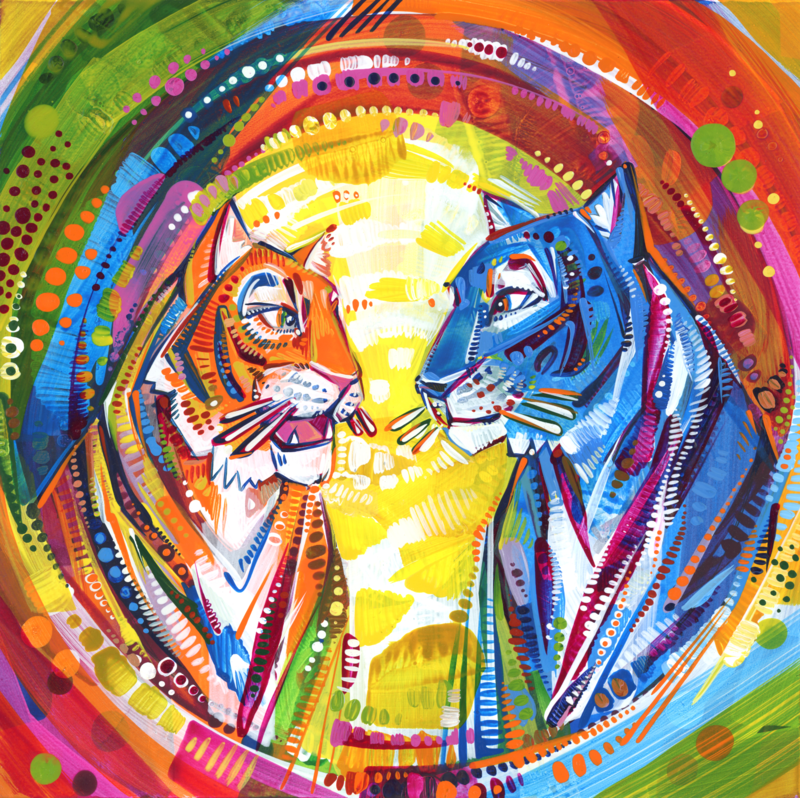 le making of d’une peinture de dux tigres qui s’écoutent