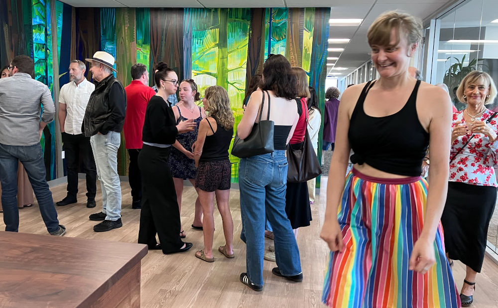 American Fiduciary Services mural of a Pacific Northwest forest by Gwenn Seemel, photo by Maria